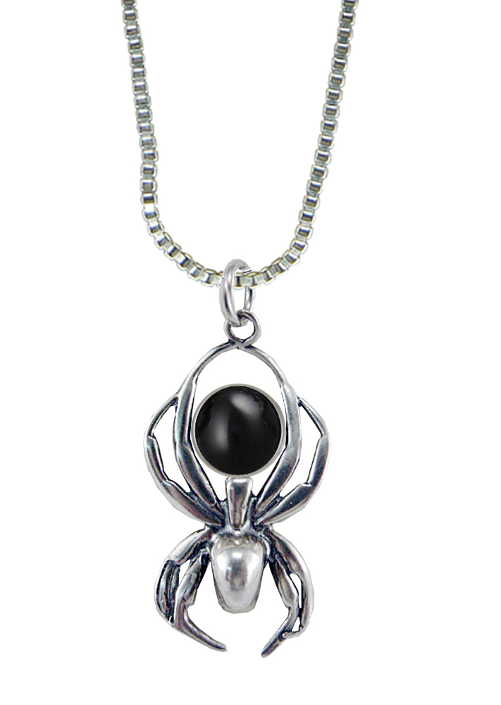 Sterling Silver Friendly Little Spider Pendant With Black Onyx